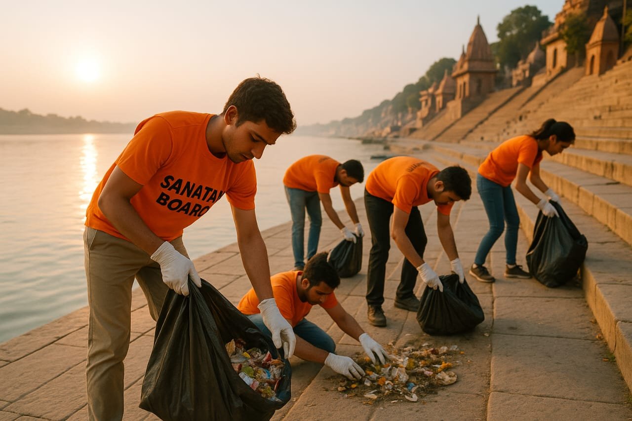 सनातन बोर्ड के सदस्यों द्वारा गंगा जी की सेवा में स्वच्छता अभियान का प्रेरणादायक आयोजन